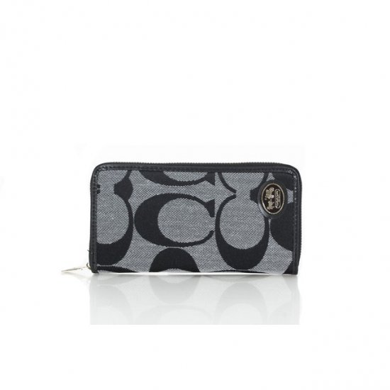 Coach Big Logo Signature Small Grey Black Wallets FEX | Women